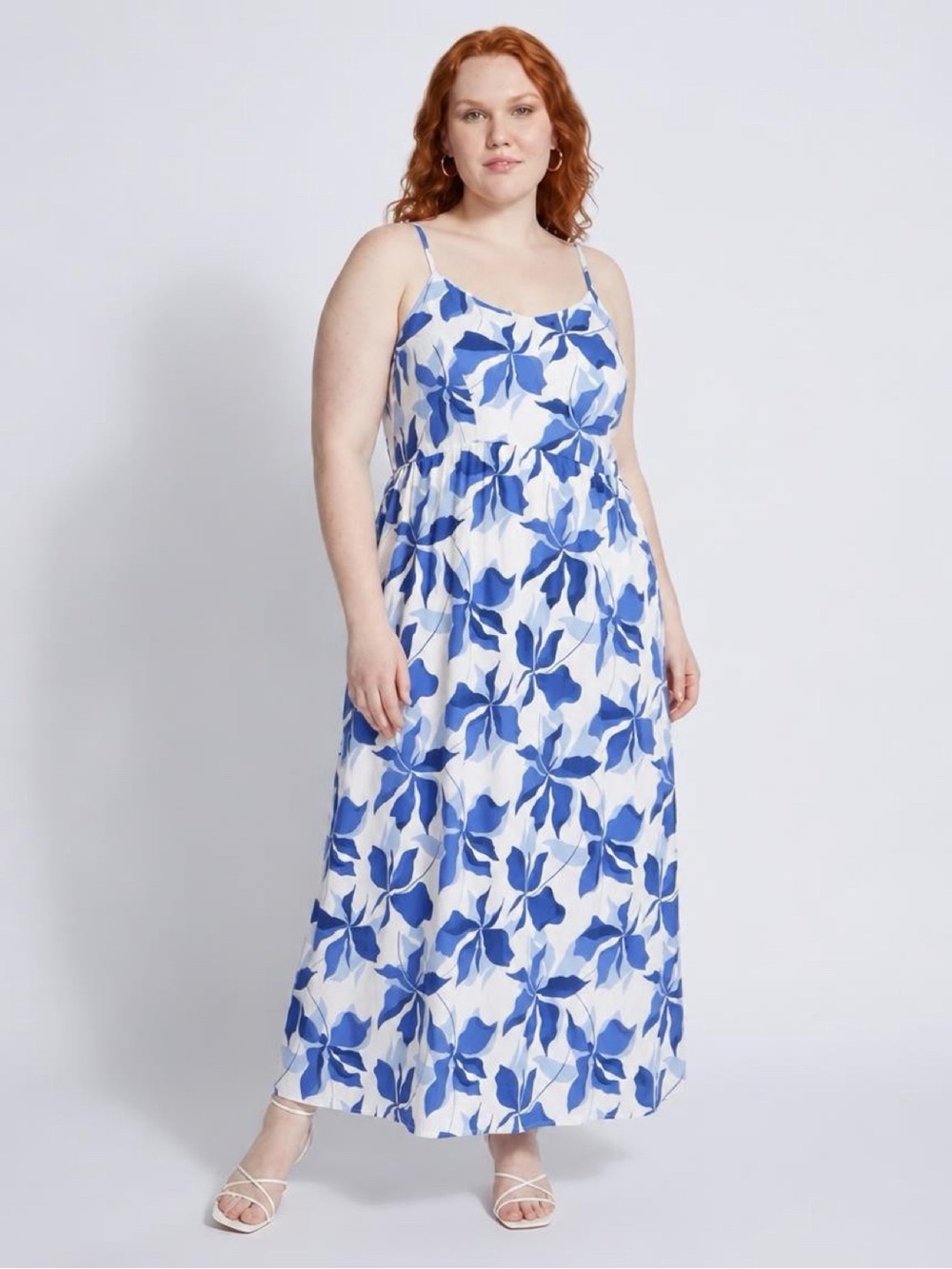 A New Day Blue/White Floral Maxi Dress Square Neck Adjustable Straps 3XL New